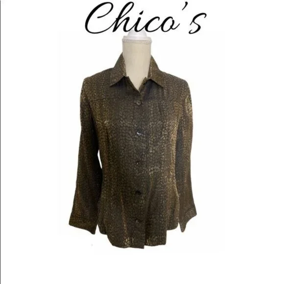 Chico's Animal Print Button Down Blouse - Picture 1 of 9